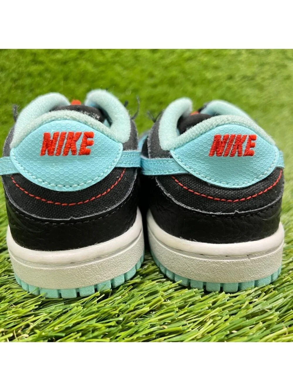 Nike Dunk Low SE Barber Shop Boys Size 8C Black Blue Athletic Shoes Sneakers